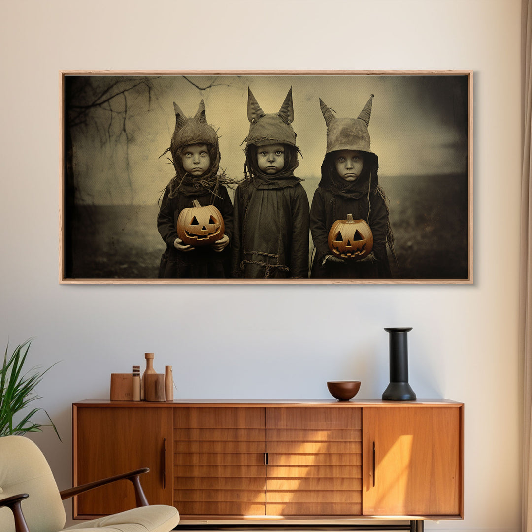 The Little Witches Gothic Victorian Haunted Art, Spooky Halloween Decor, Framed Canvas Print, Halloween Poster, Scary Halloween Wall Art