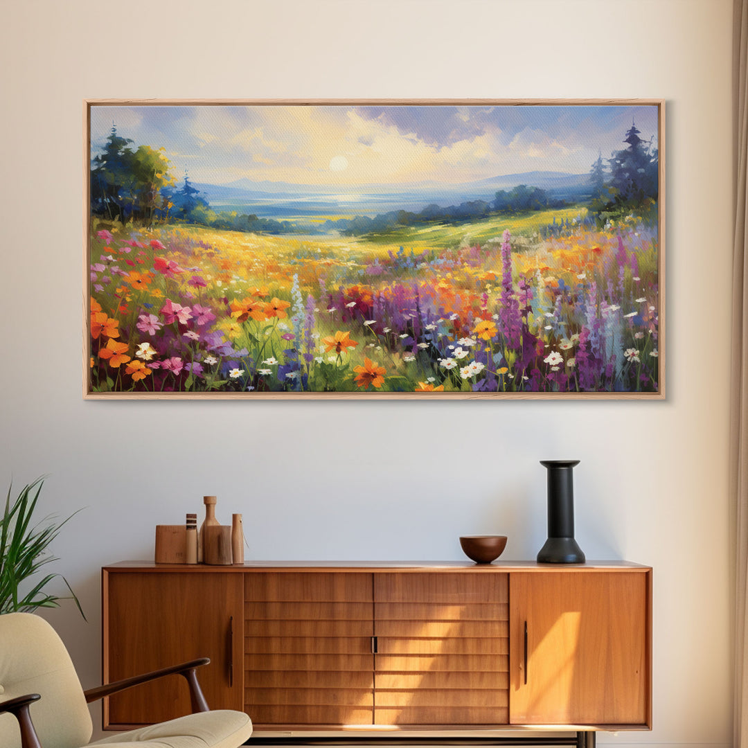 The Meadow, Gallery Wall Art, Framed Canvas Print, Original Oil Painting Reproduction Print, Landscape Art, Guest Room Decor