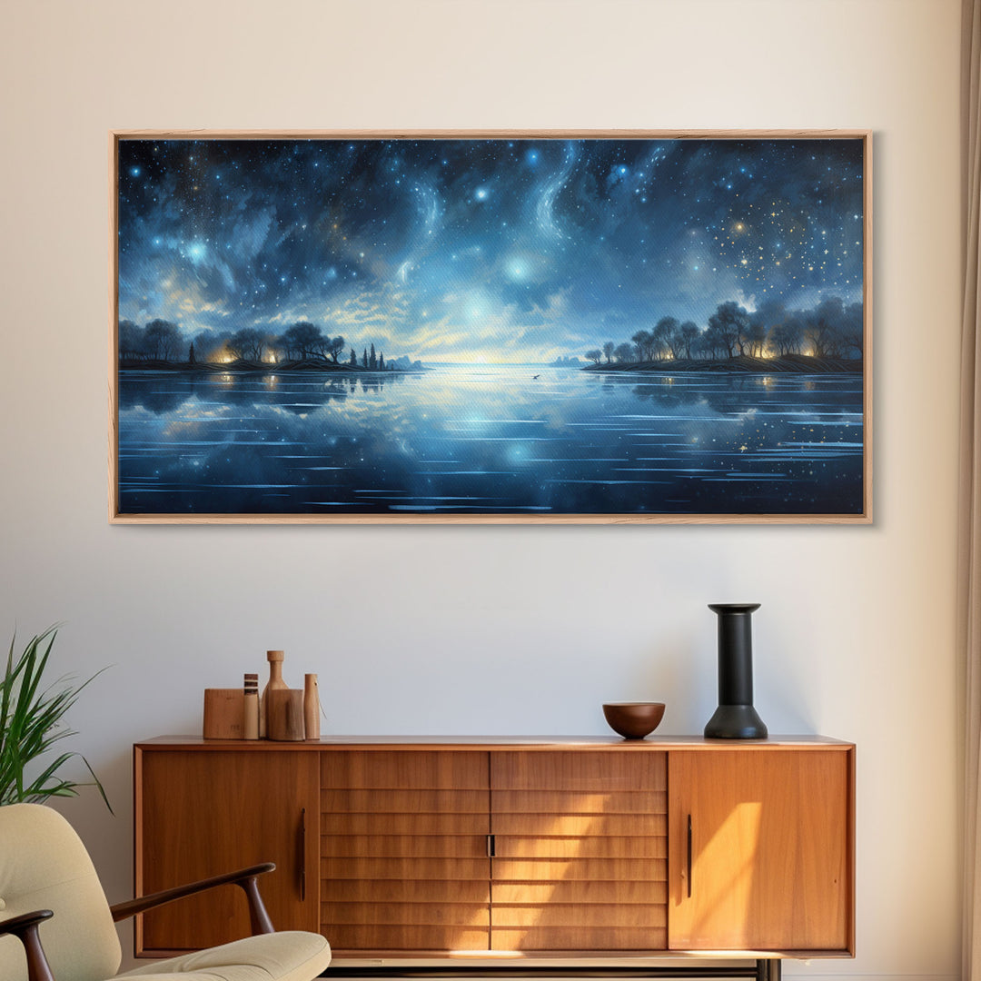 Starry Night Sky, Framed Canvas Print, Beautiful Oil Painting, Minimalist / Boho Style Wall Decor, Cool Wall Art, Unique Gift Idea