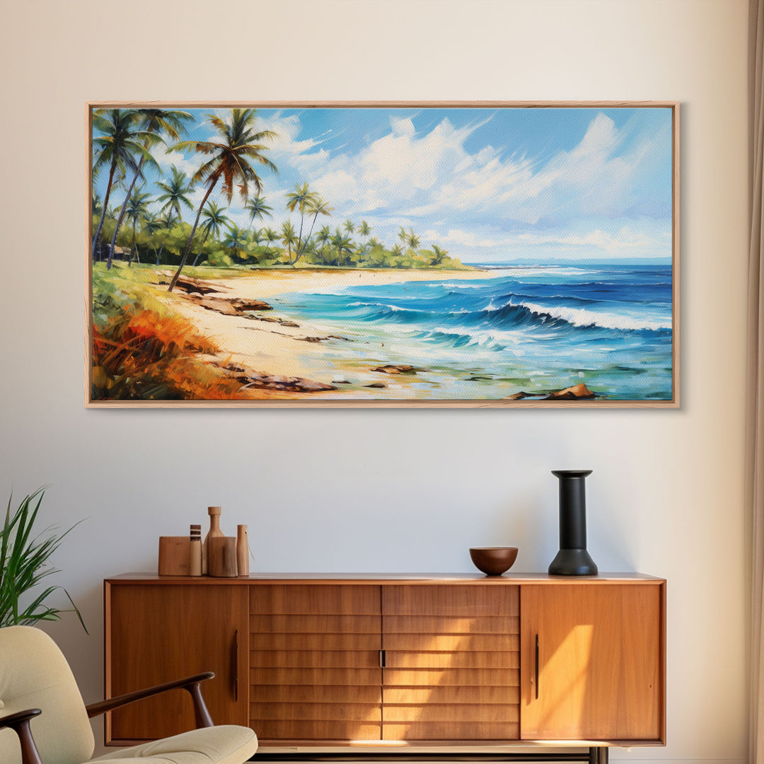 Palm Tree Beach Print, Beach Art, Framed Canvas Art, Original Beach Painting, Palm Tree Poster, Landscape Painting, Tropical Decor