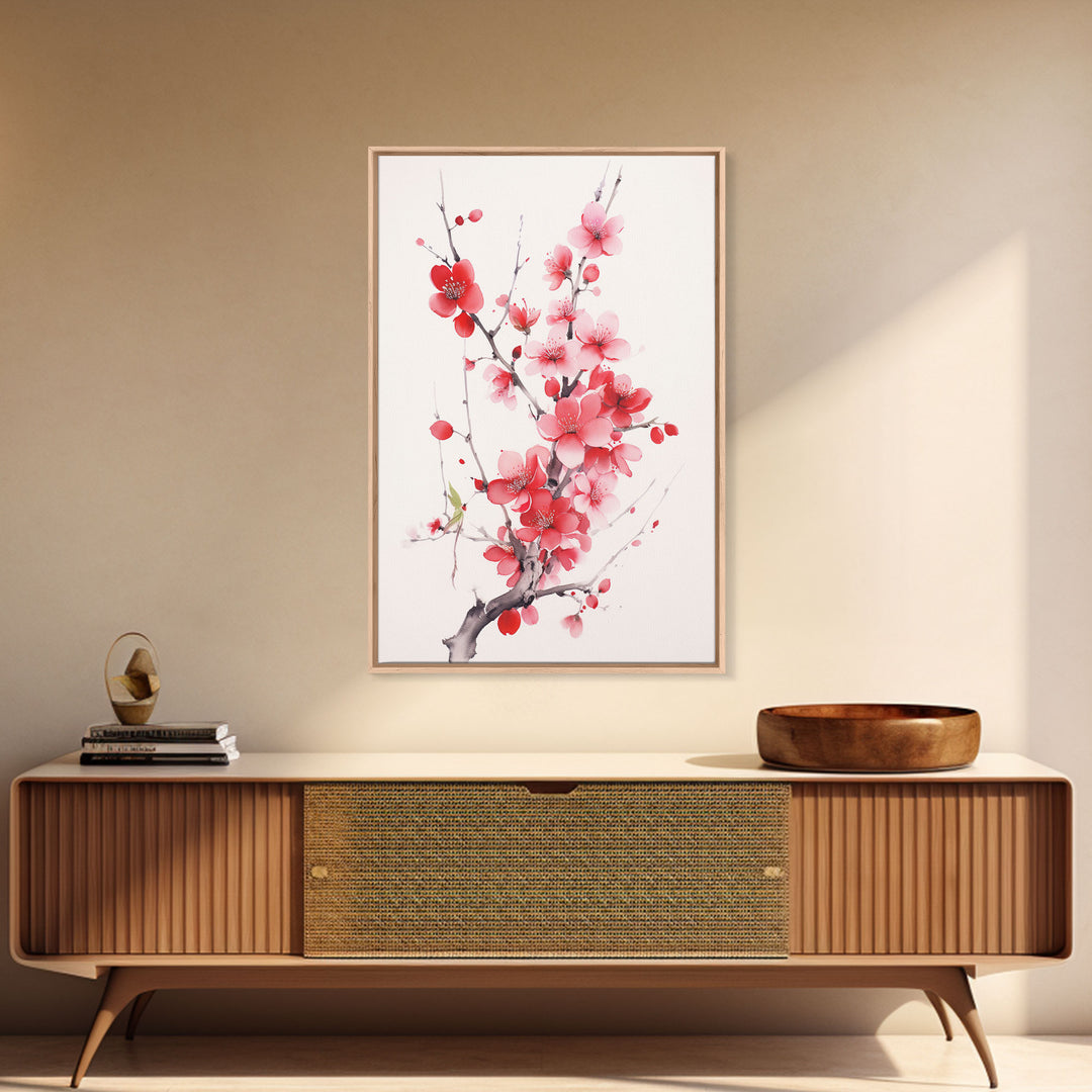 Cherry Blossom, Pink Flowers, Floral Wall Art, Nature Art, Canvas Print, Wall Art, Vertical Art, Housewarming Gift, Country Home Wall Art