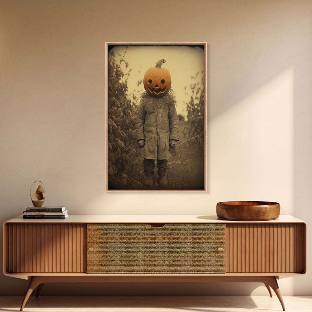 The Jack O' Lantern, Cursed Halloween Art, Spooky Decor, Creepy Wall Art, Framed Canvas Print, Jumpscare Halloween Art