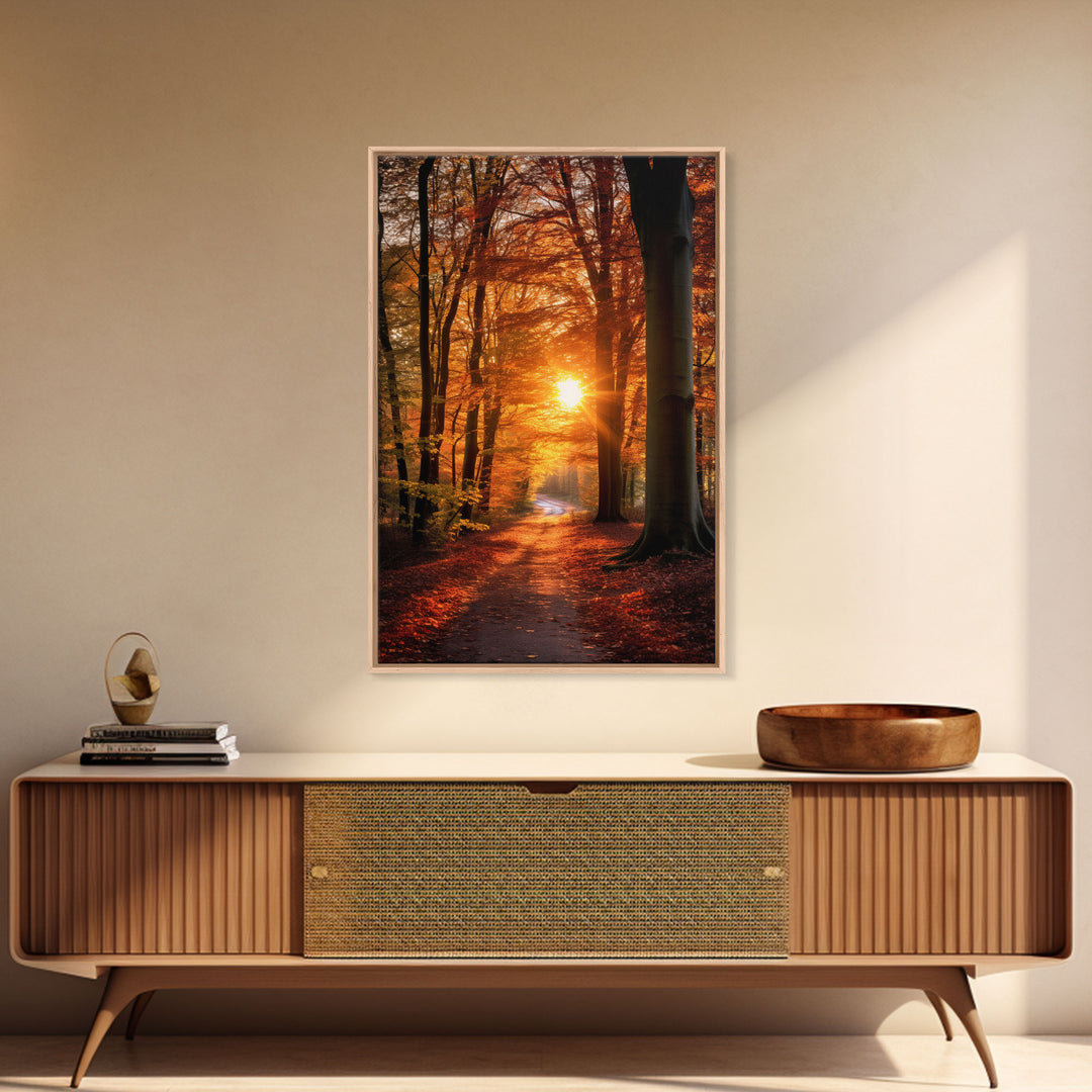 Fall Forest Art, Trees Art Print, Nature Wall Art, Sunset Art, Canvas Print, Wall Art, Vertical Art, Dining Room Prints, Hostess Gift