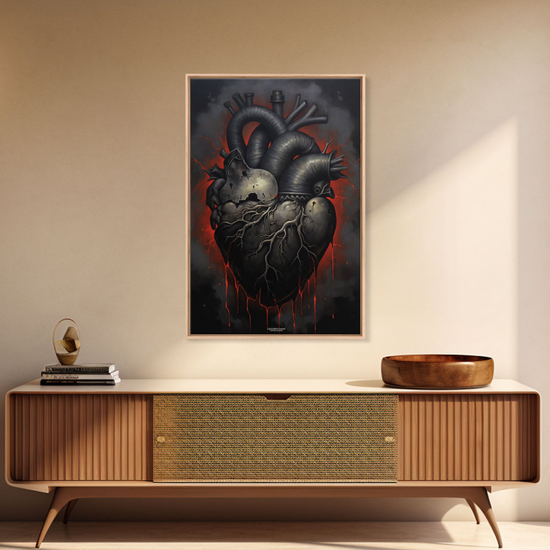 The Dark Heart, Macabre Decor, Halloween Poster Art / Framed Canvas Print, Goth Decor, Goth Art, Black Heart