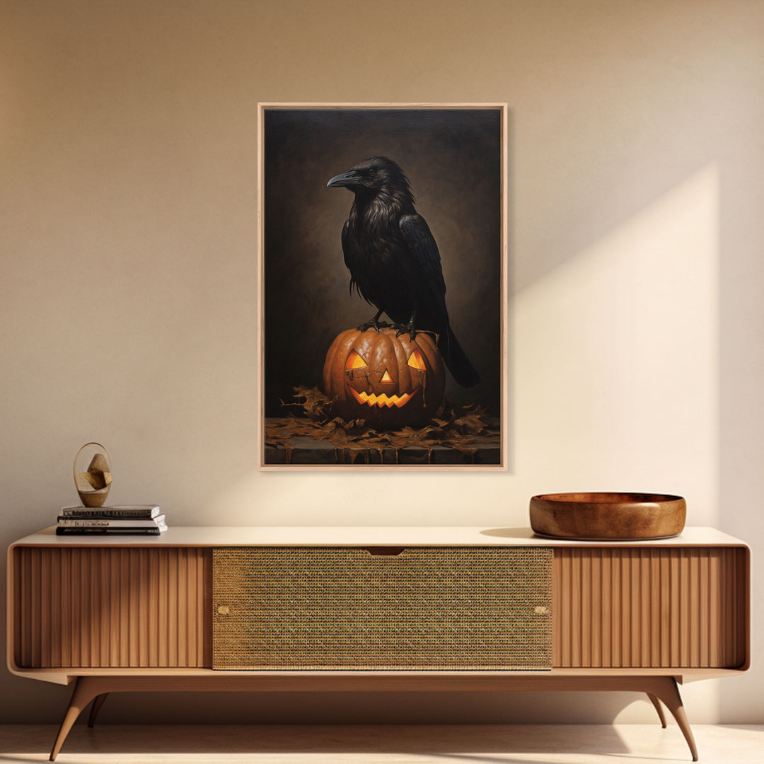 The Raven, Halloween Canvas Print / Framed Canvas, Victorian Gothic Oil Painting Print, Crow Decor, Macabre Horror Prints