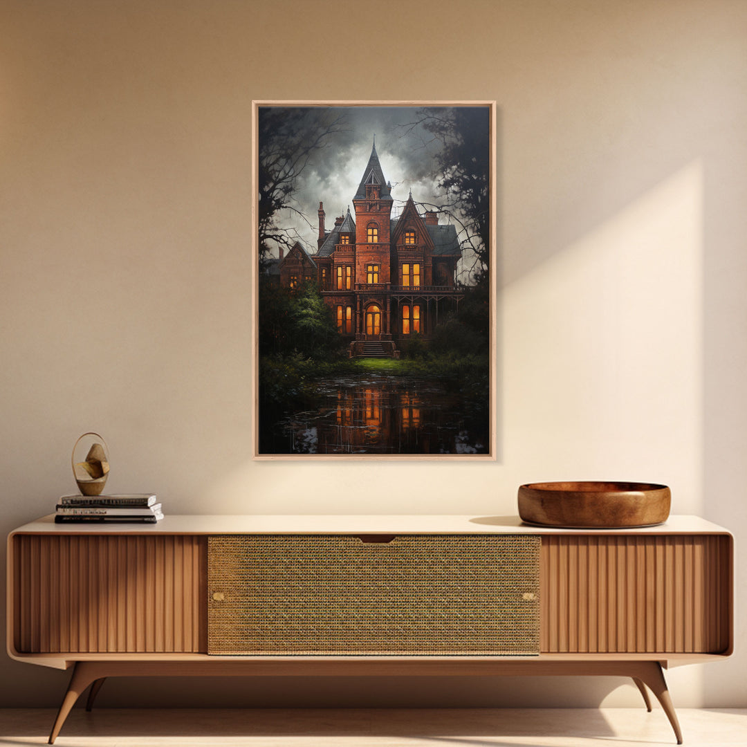 The Haunted House, Framed Canvas Art, Painting Of Haunted Victorian Mansion, Dark Academia, Halloween Decorations, Halloween Art