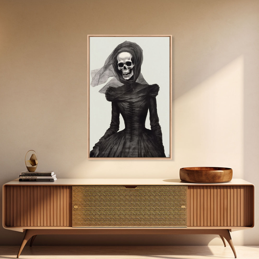 The Widow, Macabre Skeleton Painting, Halloween Canvas Print, Framed Canvas Wall Art, Horror Prints,  Dark Arts Skeleton Painting