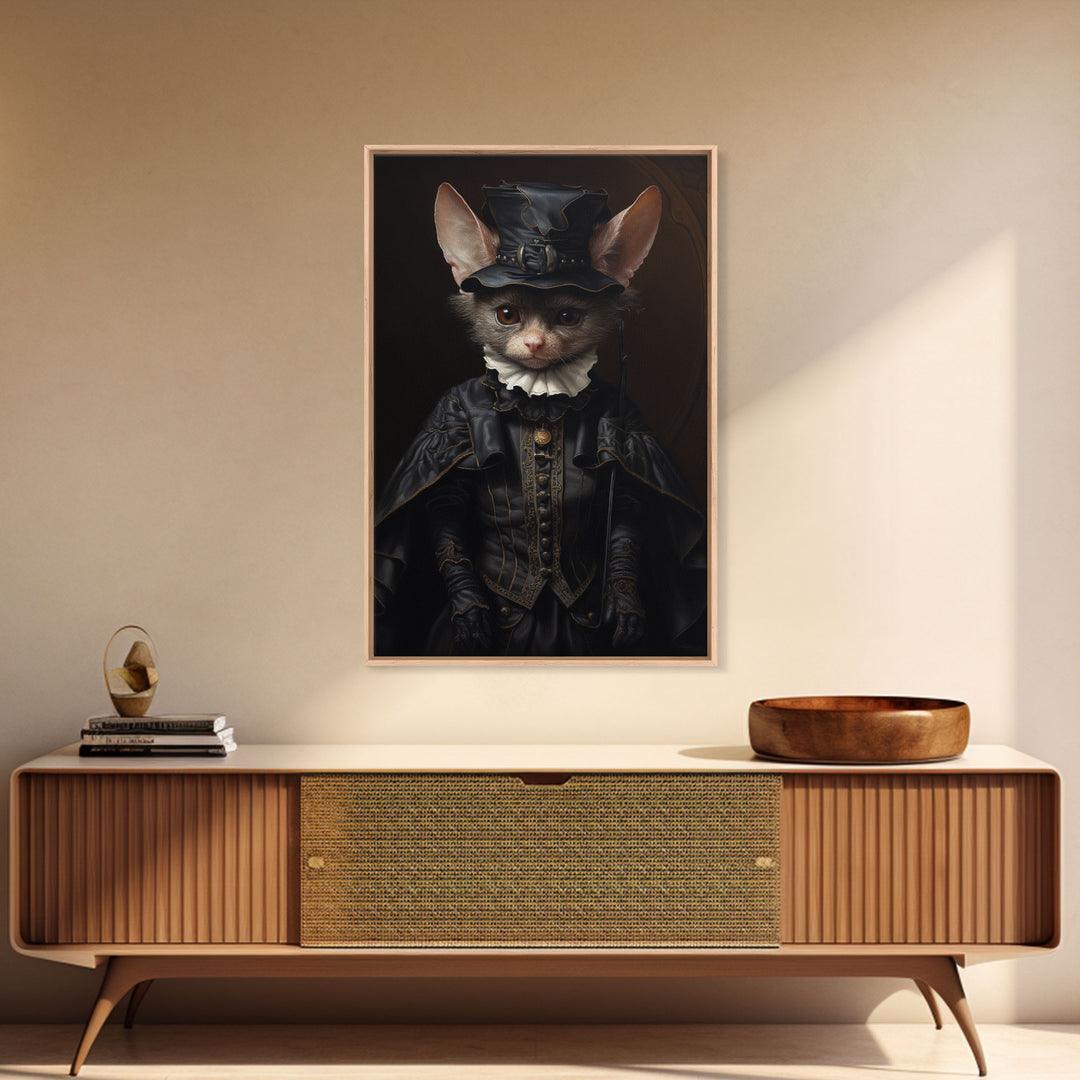 Cute Vampire Bat Painting, Vintage Canvas, Art Canvas Print, Dark Academia, Dracula, Halloween Decor, Goth Art, Victorian Bat Portrait