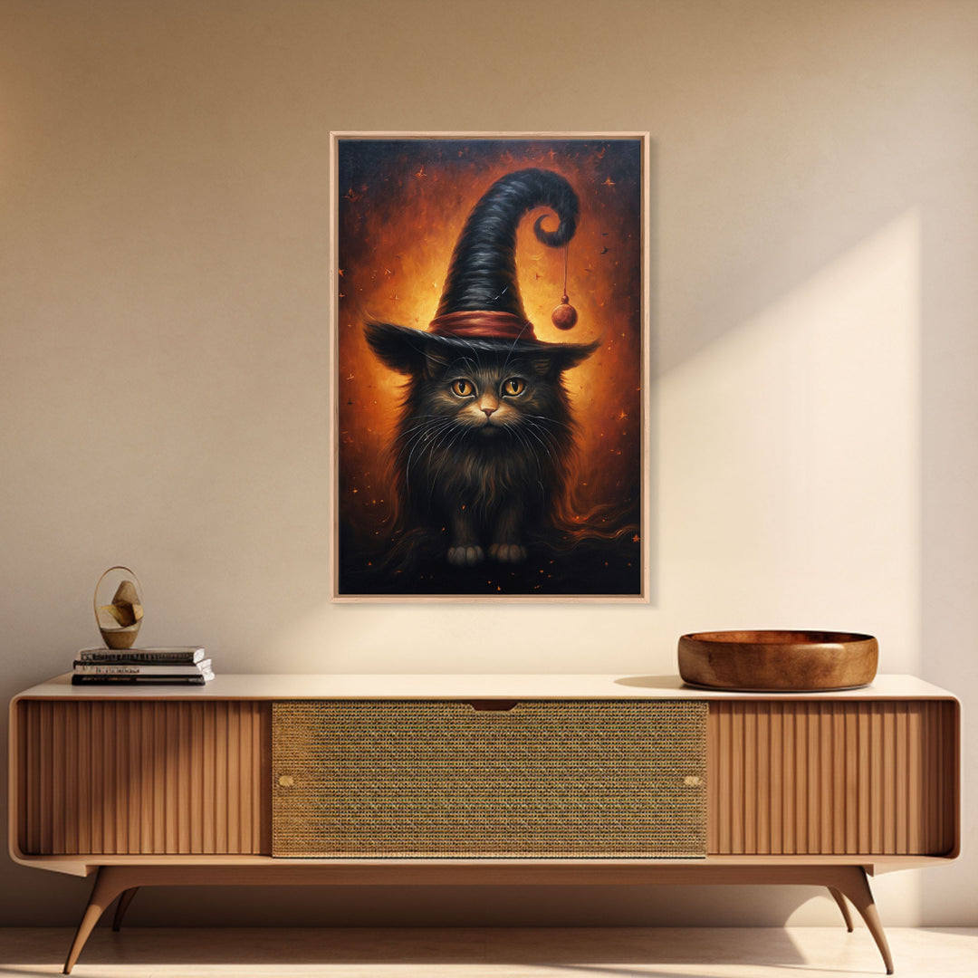 Cute Witch's Familiar Cat Halloween Art, Cat Witch, Cat Painting, Cute Cat Print, Halloween Decor