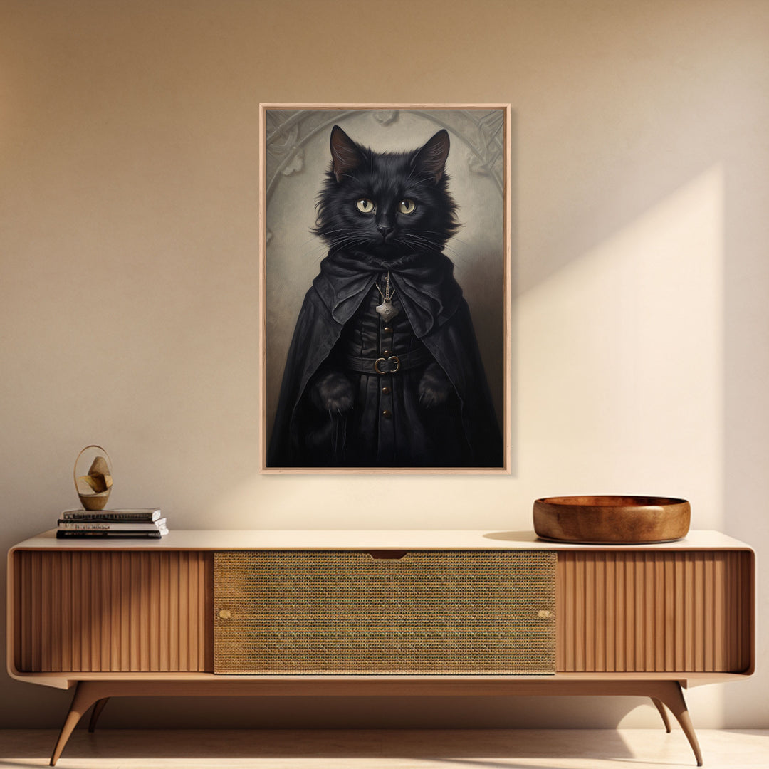 Cute Victorian Cat Portrait, Halloween Decor, Oil Painting Of A Gothic Victorian Cat, Halloween Wall Art, Framed Canvas Print