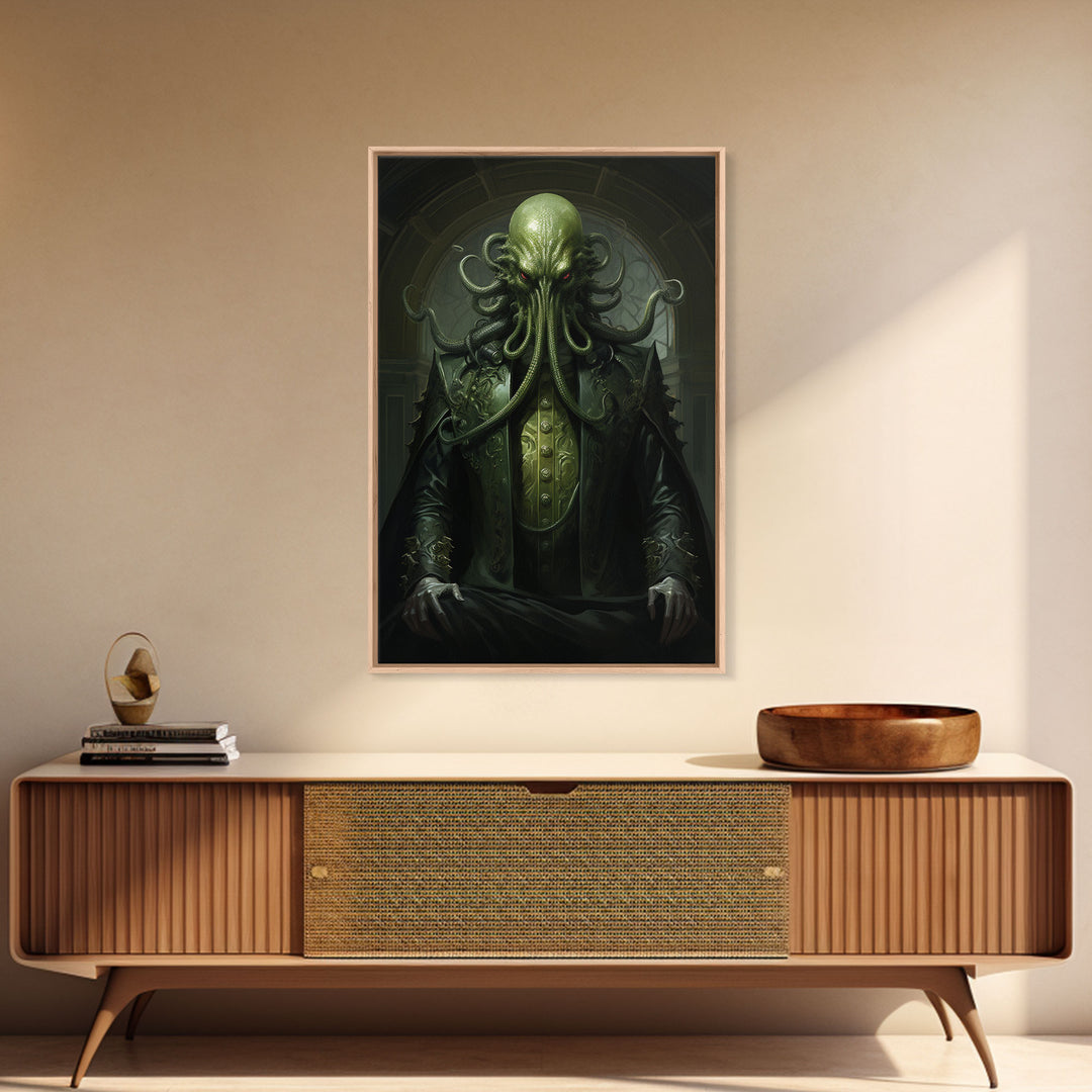 The Demon Cthulhu, Gothic Art, Framed Canvas Print, Halloween Decor, The Gentleman Cthulhu, Goth Art, Demonic Halloween Decor