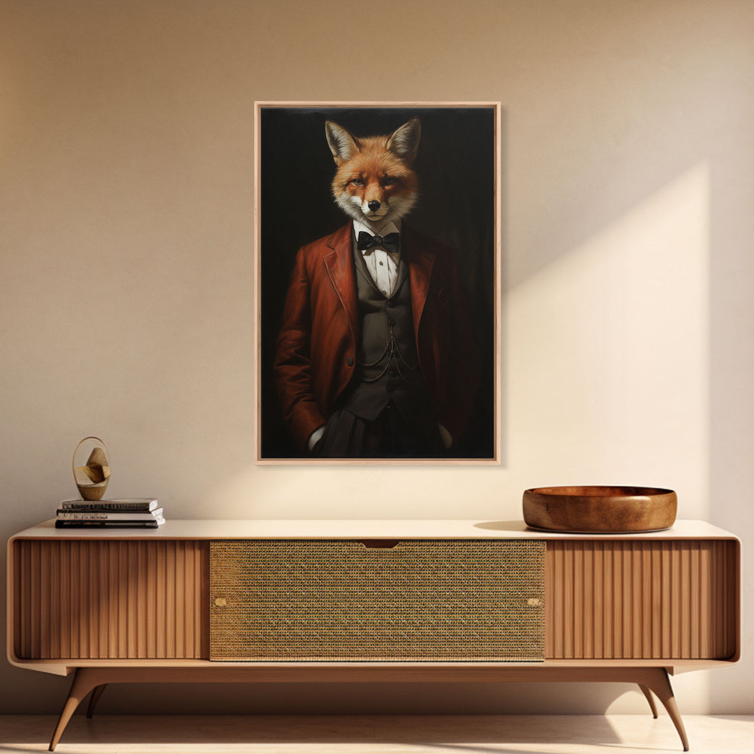 The Victorian Business Fox, Framed Canvas or Canvas Print, Halloween Decor, Dark Academia, Funny Halloween Decorations