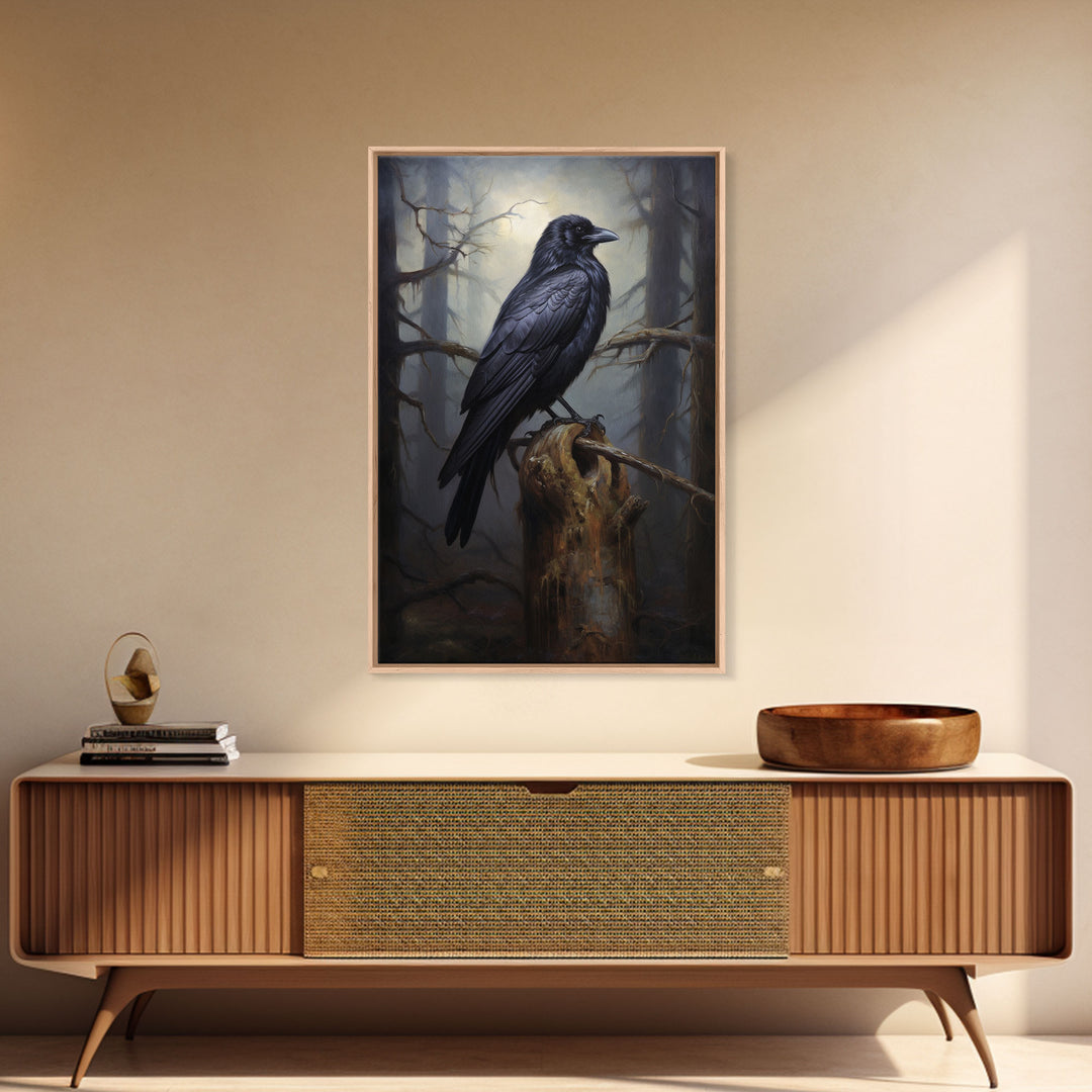 The Raven, Cool Halloween Art, Framed Canvas Print, Dark Wall Art, Dark Academia, Goth Art, Hallowen Wall Decoration