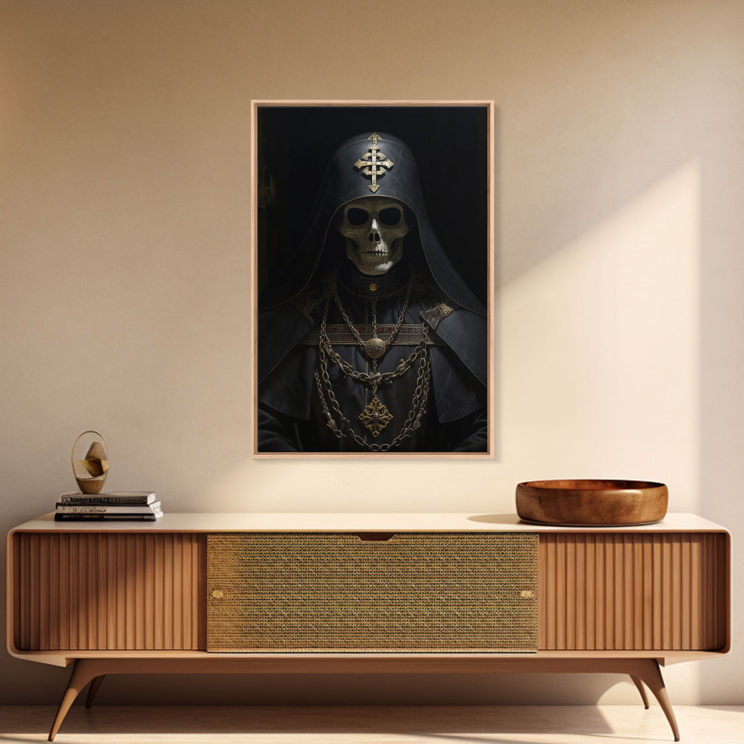 The Preacher, Gothic Skeleton Priest, Spooky Halloween Wall Art, Canvas Print, Framed Halloween Canvas Print, Dark Academia, Goth Art