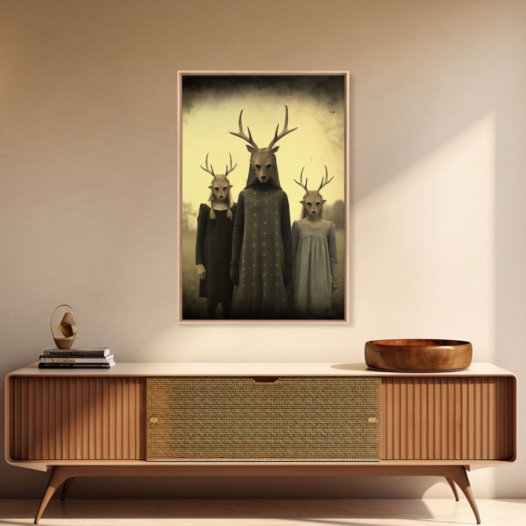 The Cult Of The Deer, Creepy Halloween Wall Art, Framed Canvas Print, Occult Art, Dark Academia, Creepy Photography