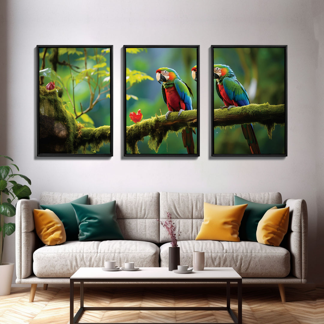 Tropical Wall Art, Bird Art Print, Animal Art, Jungle Print, Canvas Print, Wall Art, 3 Piece Wall Art, Gift For Boss, College Dorm Decor