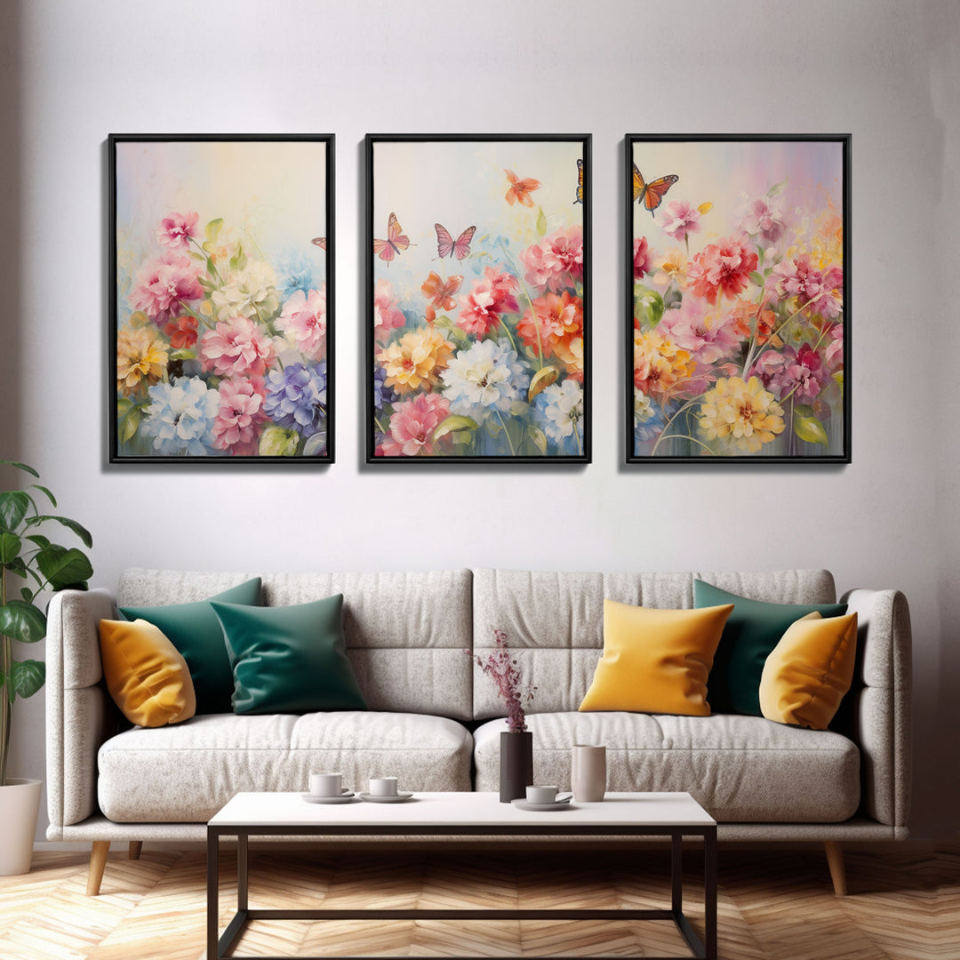 Peony Wall Art, Butterflies Art, Botanical Art Print, Canvas Print, Wall Art, 3 Piece Wall Art, Congratulations Gift, Bookshelf Decor