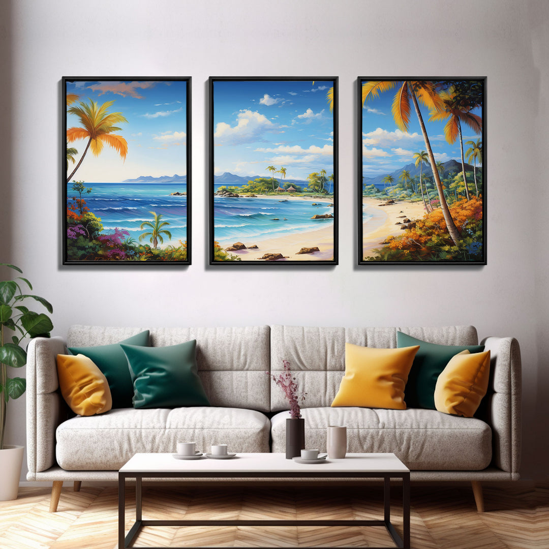 Ocean Wall Art, Beach Wall Art, Tropical Print, Palm Trees, Canvas Print, Wall Art, 3 Piece Wall Art, Bedroom Prints, Apartment Wall Decor