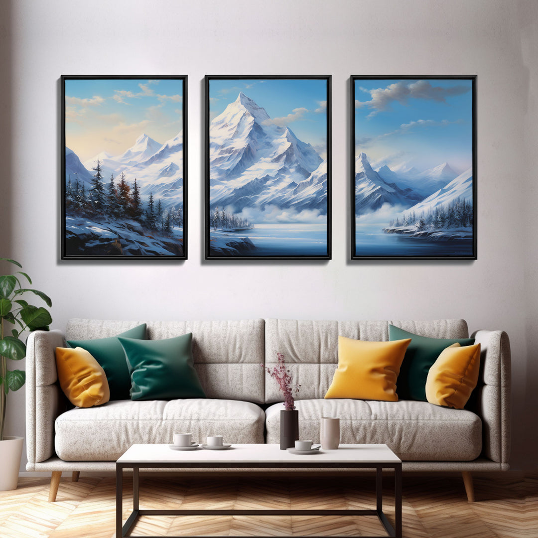 Winter Landscape, Lake Wall Art, Mountains Print, Winter Print, Canvas Print, Wall Art, 3 Piece Wall Art, College Dorm Decor, Kitchen Art