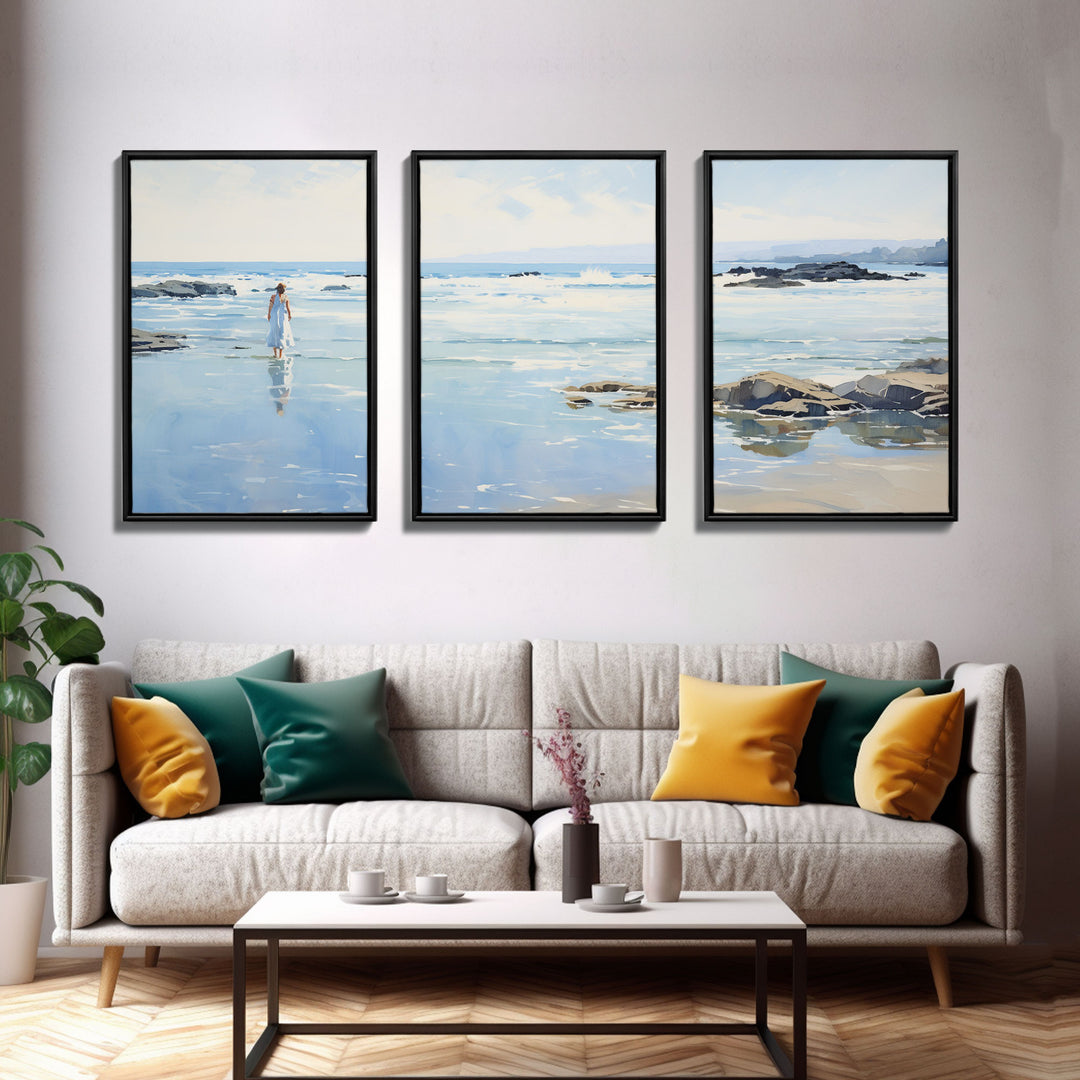 framed ocean art | beach wall art | framed wall art | living room wall decor | abstract landscape art | 3 Piece Art | Triptych Painting