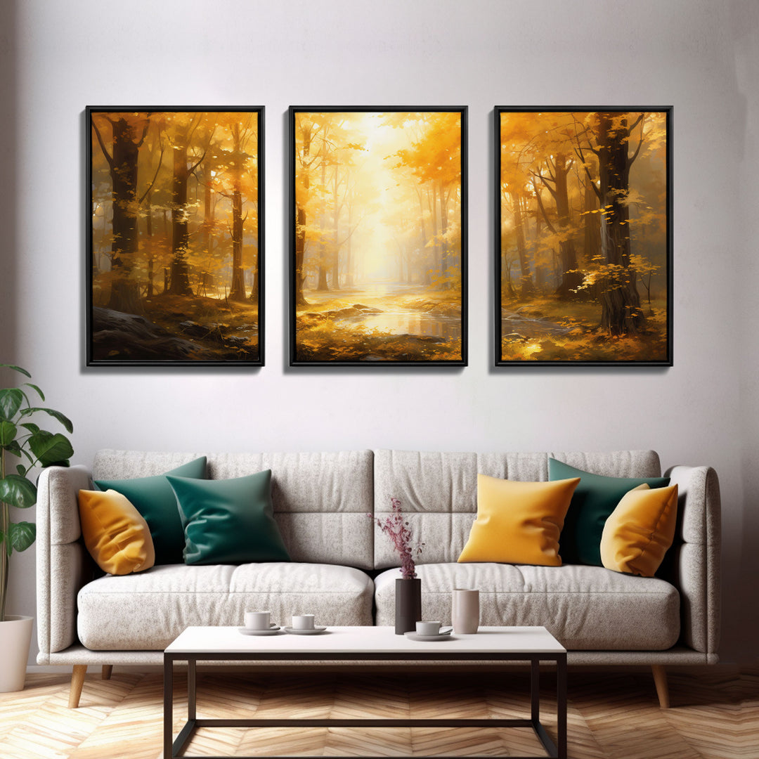 Landscape Wall Art, Fall Wall Art, Forest Print, Trees Art, Canvas Print, Wall Art, 3 Piece Wall Art, Office Wall Decor, Kitchen Wall Art