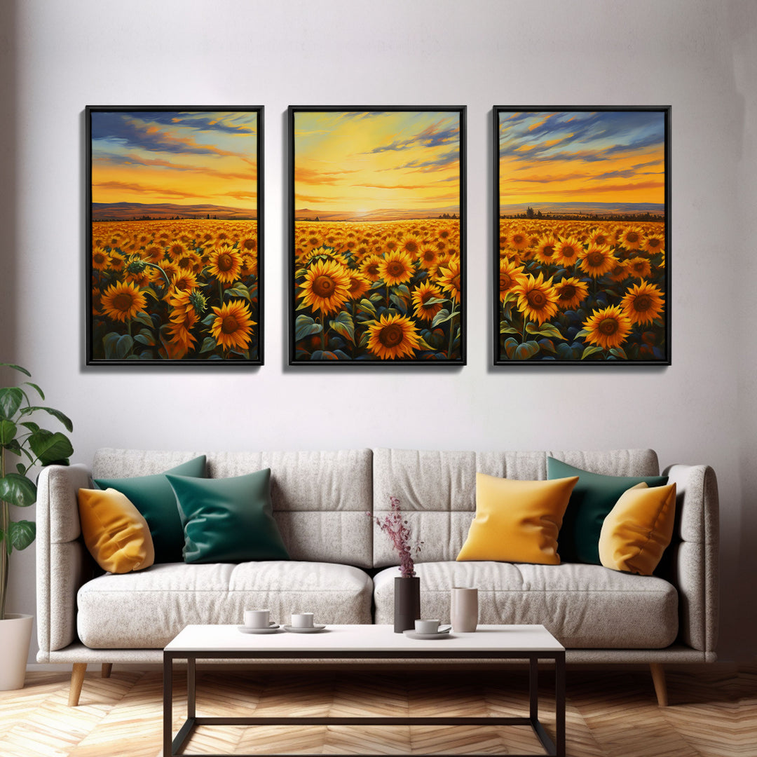 Wildflower Wall Art, Spring Decor, Sunflowers Wall Art, Canvas Print, Set Of 3 Prints, Wall Art, 3 Piece Wall Art, Southern Wall Art