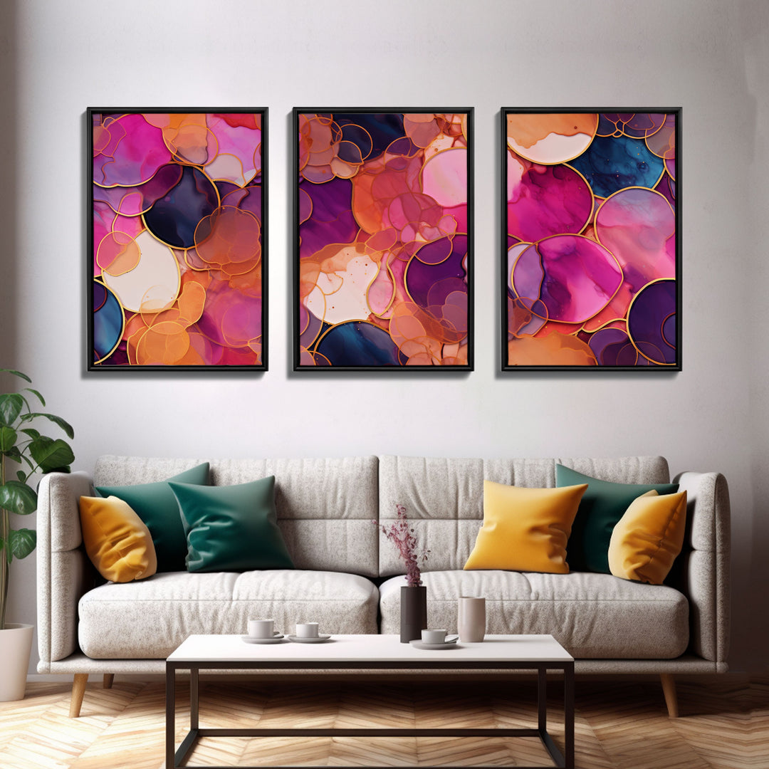 Girly Wall Art, Vibrant Wall Print, Abstract Art Print, Canvas Print, Wall Art, 3 Piece Wall Art, Living Room Prints, Office Wall Decor