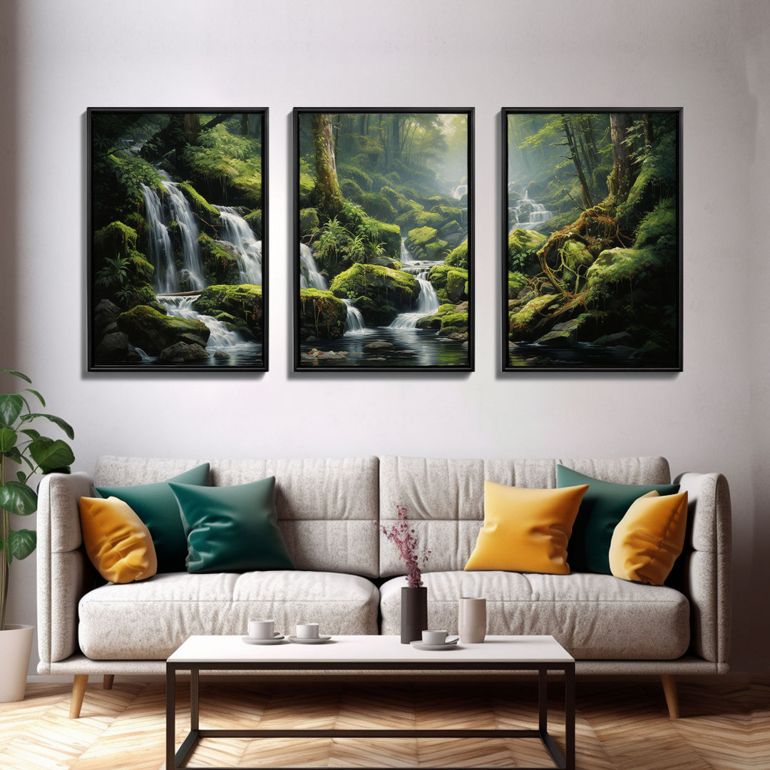 Waterfalls Wall Art, Forest Wall Print, Nature Print, Landscape Art, Canvas Print, Wall Art, 3 Piece Wall Art, Family Gift, Bookshelf Decor