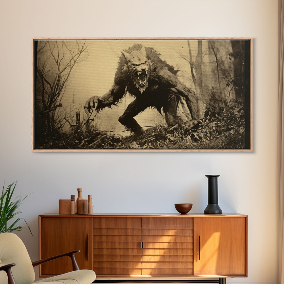 The Werewolf, 1800s Photograph Art, Creepy Halloween Decor, Framed Canvas Print, Vintage Tintype Photo Art, Halloween Art Print