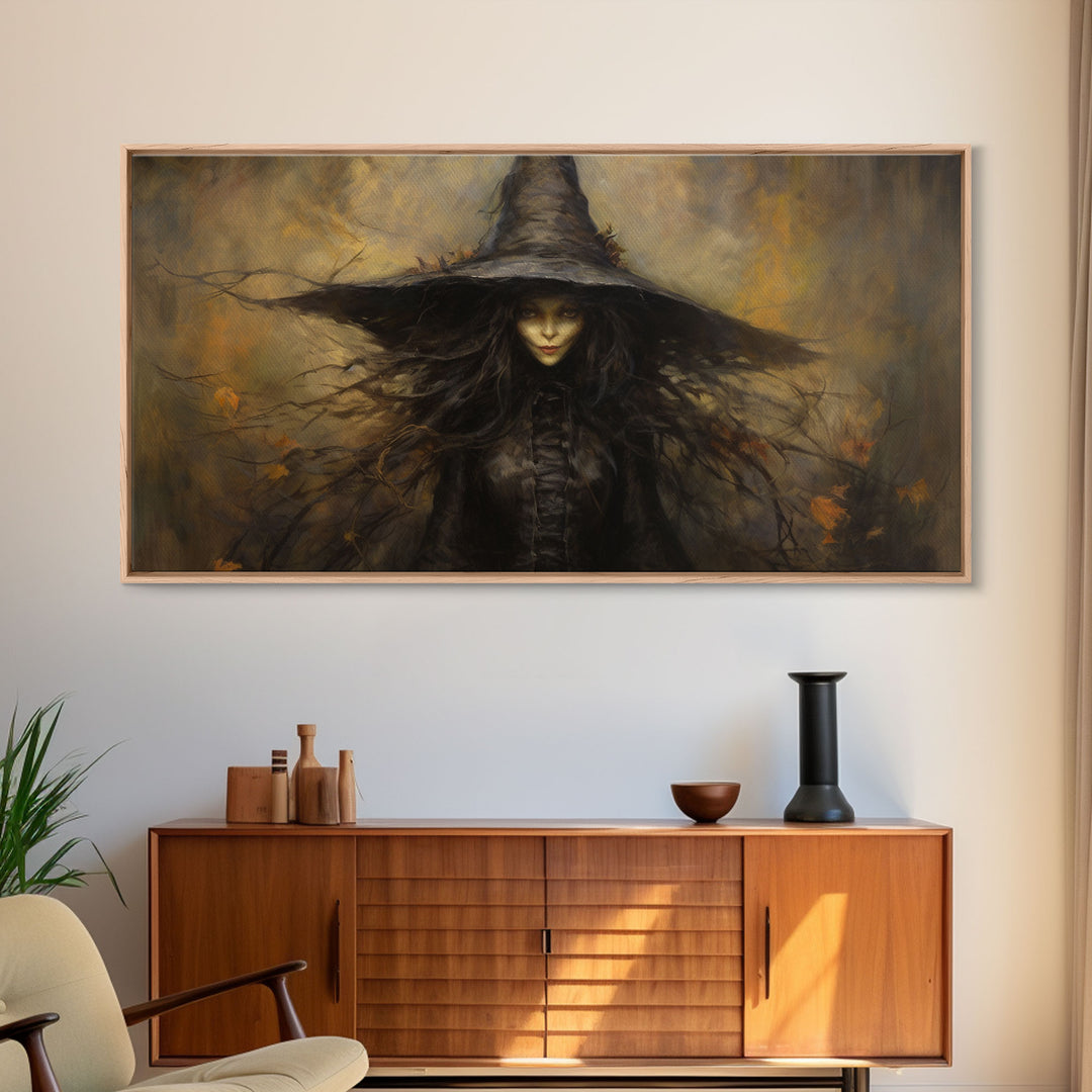 The Witch, Framed Canvas Print, Halloween Decor, Witch Painting, Horror Prints, Goth Art, Witchy Decor, Halloween Wall Art