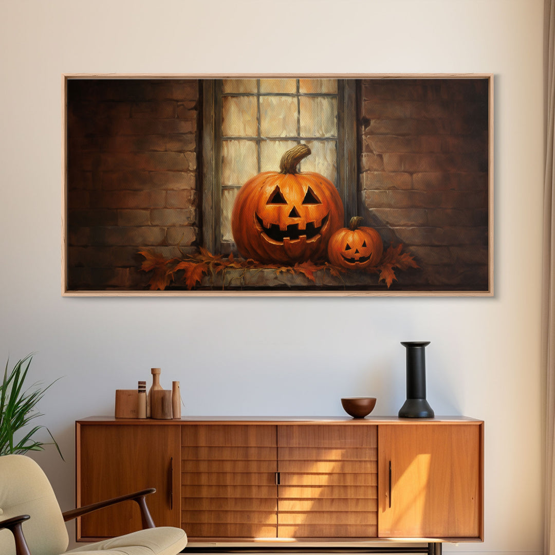 Spooky Art, Halloween Art, Jack O Lantern Art, Framed Canvas Print, Halloween Decor, Halloween Art Prints, The Jack O Lantern In The Window