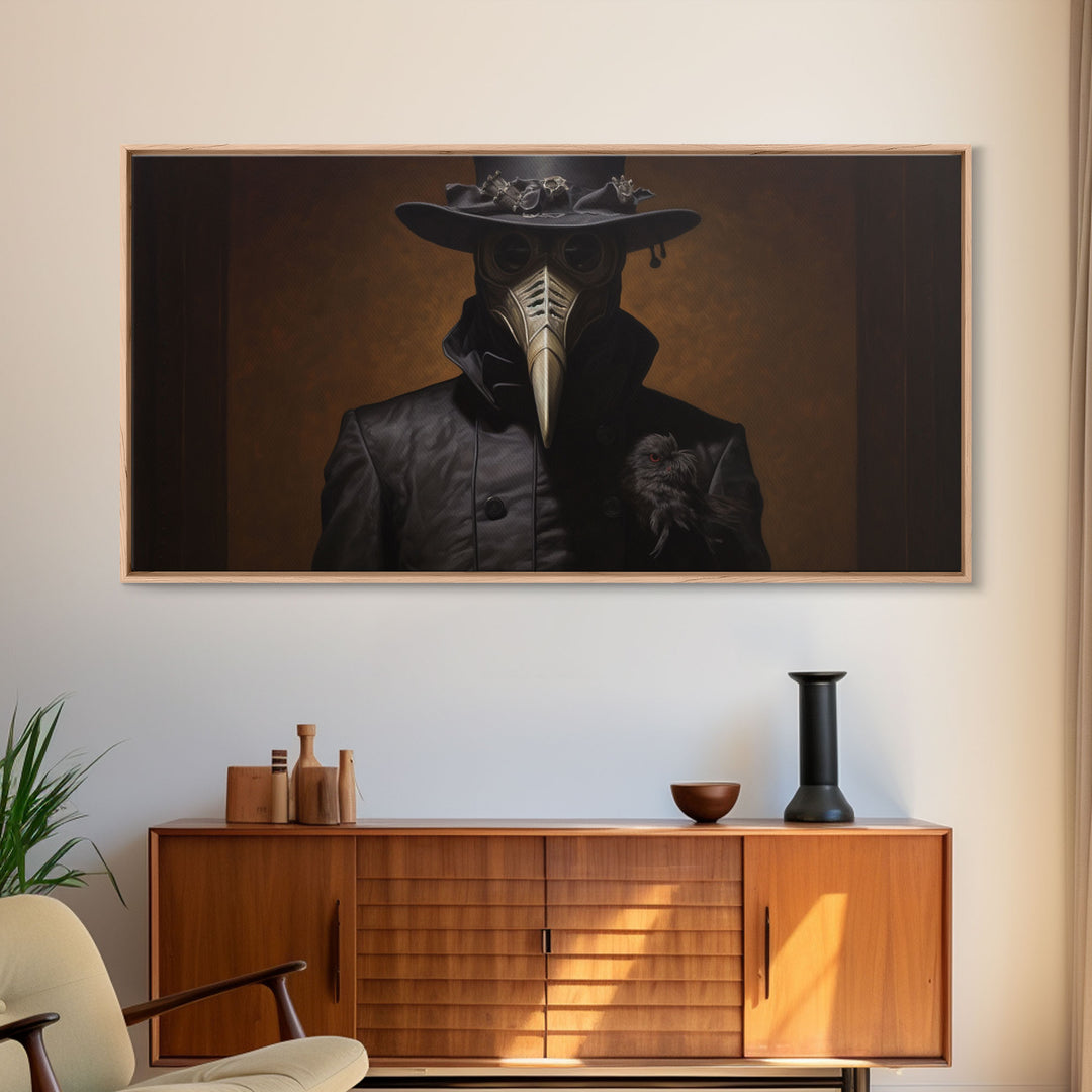 The Plague Doctor, Dark Academia, Framed Canvas print, Halloween Art Prints, Spooky Victorian Oil Painting Print, Halloween Decor