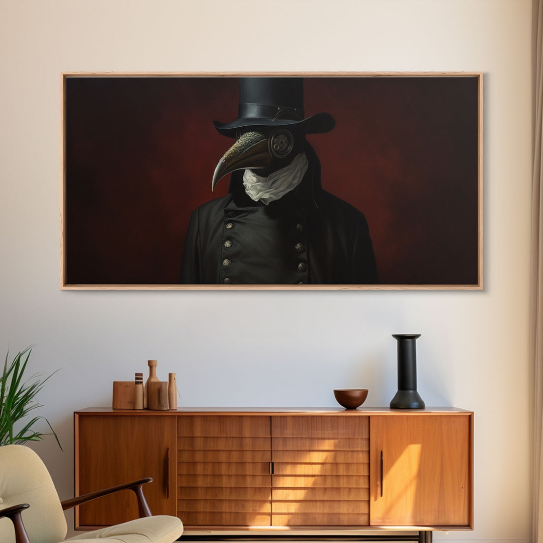 The Raven Plague Doctor, Dark Academia, Framed Canvas print, Halloween Art Prints, Spooky Victorian Oil Painting Print, Halloween Decor