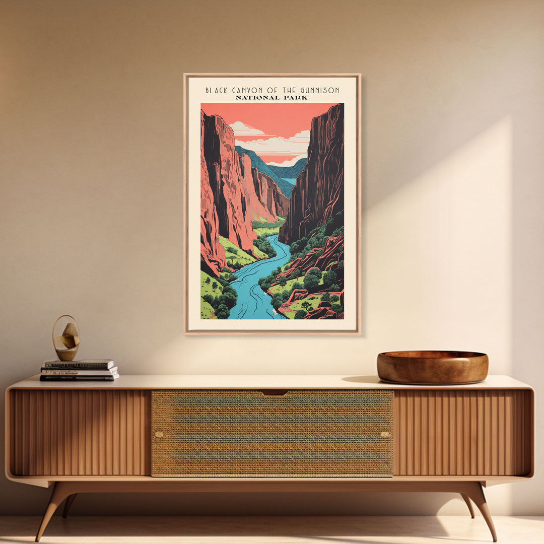 Black Canyon Of The Gunnison National Park Travel Art, National Park Art, Minimalist Travel Art, Midcentury Modern Style Landscape Painting