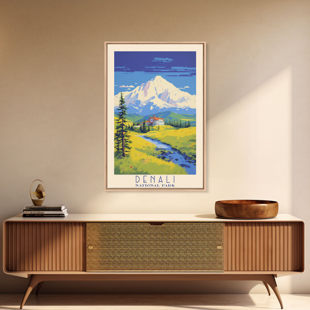 Denali National Park Travel Poster Print, Canvas Print Wall Art, Alaska Travel Art, Midcentury Modern Travel Decor, MCM Wall Art