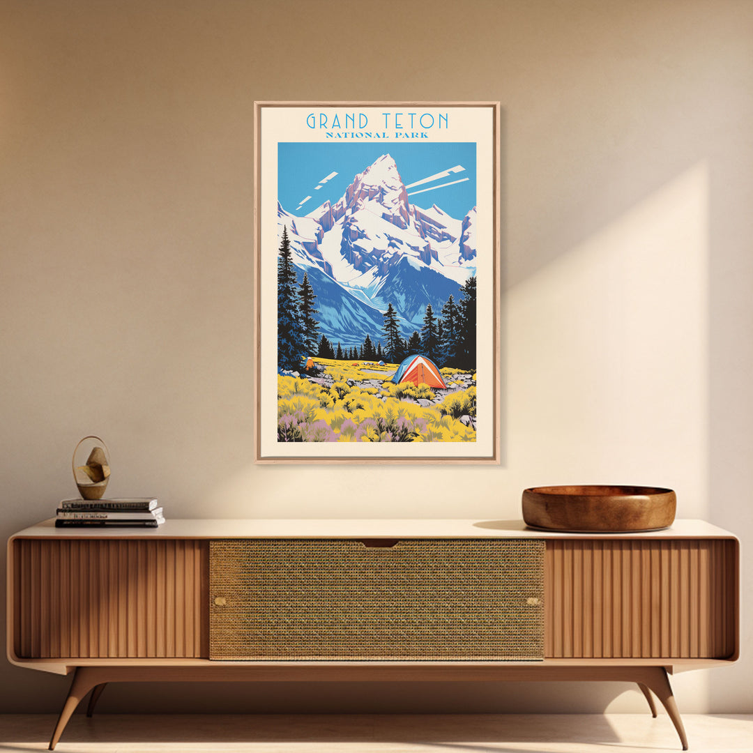 Grand Teton National Park Travel Poster Art, Canvas Print Wall Art, Wyoming Travel Art, Midcentury Modern Travel Decor, MCM Wall Art