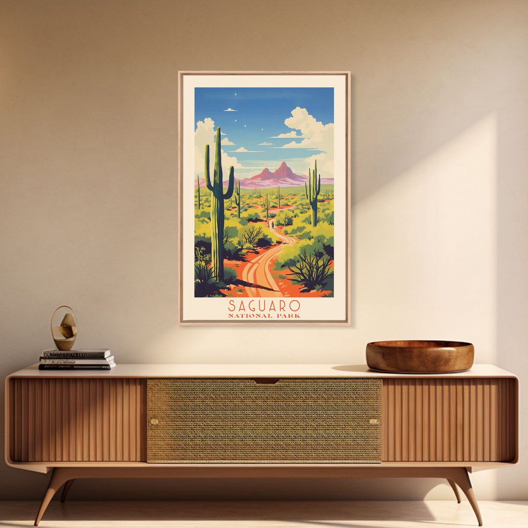 Saguaro National Park, Arizona Travel Art, National Park Print, Minimalist Travel Art, Midcentury Modern Retro Style Landscape