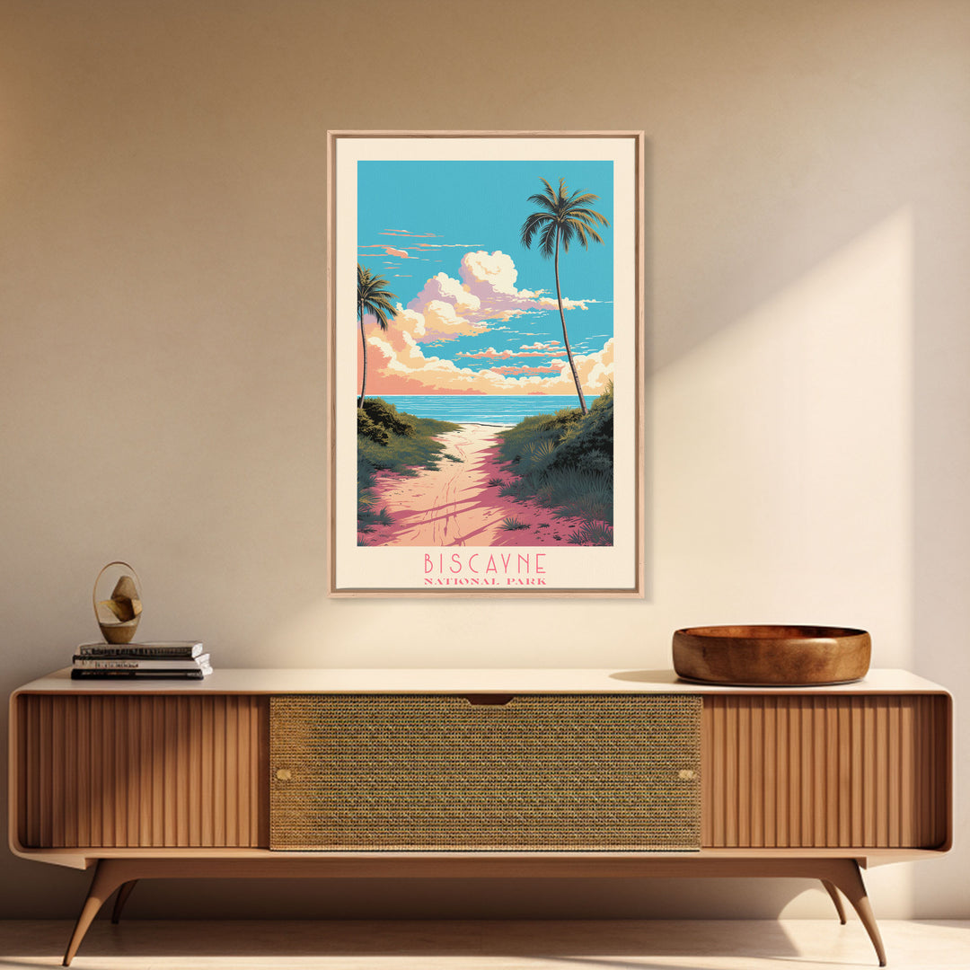 Biscayne National Park, Framed Wall Art Canvas Print, Travel Poster, Florida Travel Art, Roadtrip Decor, Cool Art, Retro State Park Art