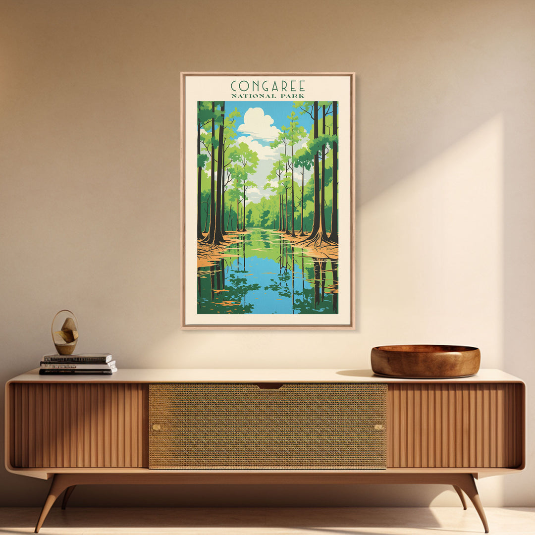 Congaree National Park Travel Poster Print, Canvas Print Wall Art, South Carolina Travel Art, Midcentury Modern Travel Decor