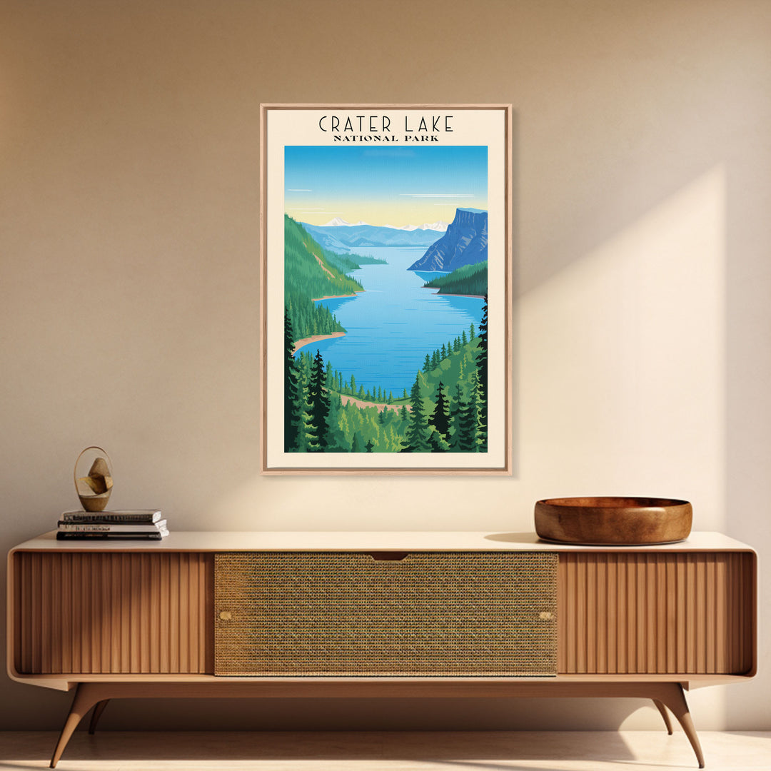 Crater Lake National Park Oregon Travel Art, National Park Print, Minimalist Travel Art, Midcentury Modern Style Landscape Painting