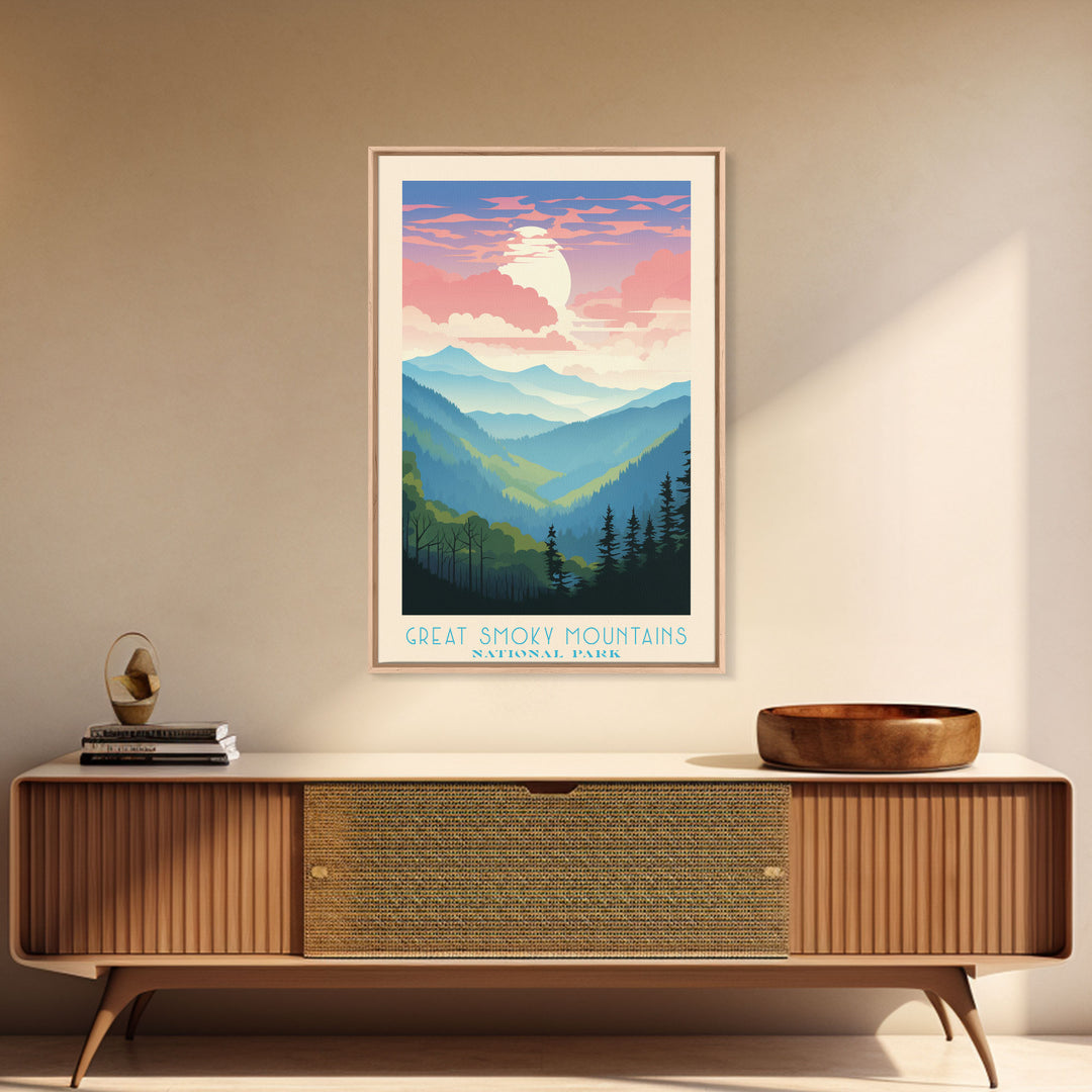 Great Smoky Mountains National Park Travel Art, National Park Print, Minimalist Travel Art, Midcentury Modern Style Landscape Painting