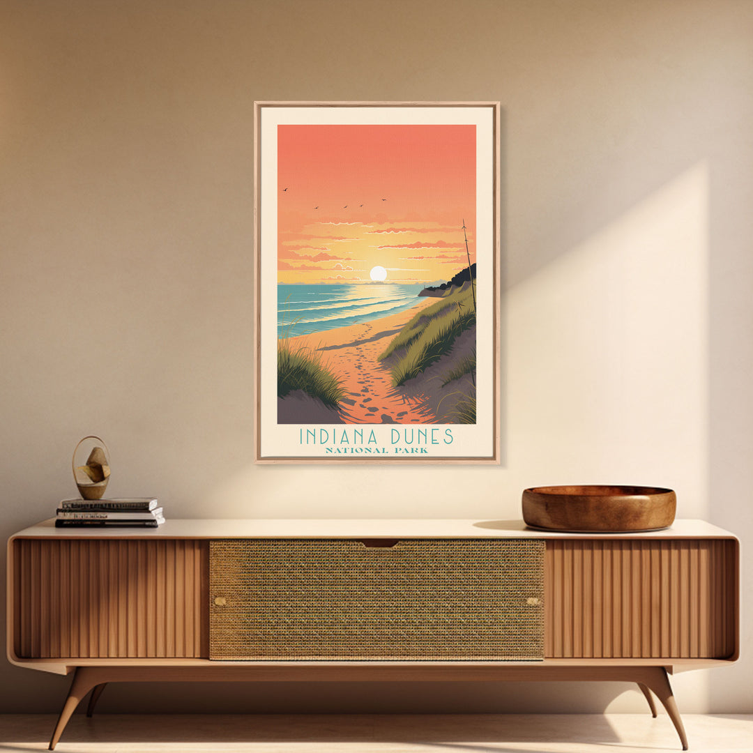 Indiana Dunes National Park Travel Poster Art, Canvas Print Wall Art, Indiana Travel Art, Midcentury Modern Travel Decor, Wall Art