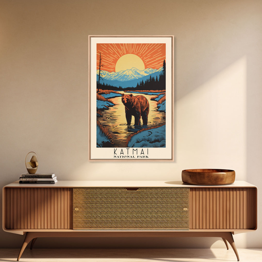 Katmai National Park, Alaska Travel Art, National Park Print, Minimalist Travel Art, Midcentury Modern Retro Style Landscape