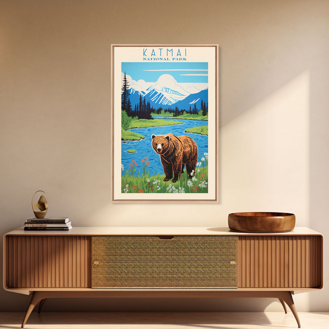 Katmai National Park, Alaska Travel Art, National Park Print, Minimalist Travel Art, Midcentury Modern Retro Style Landscape