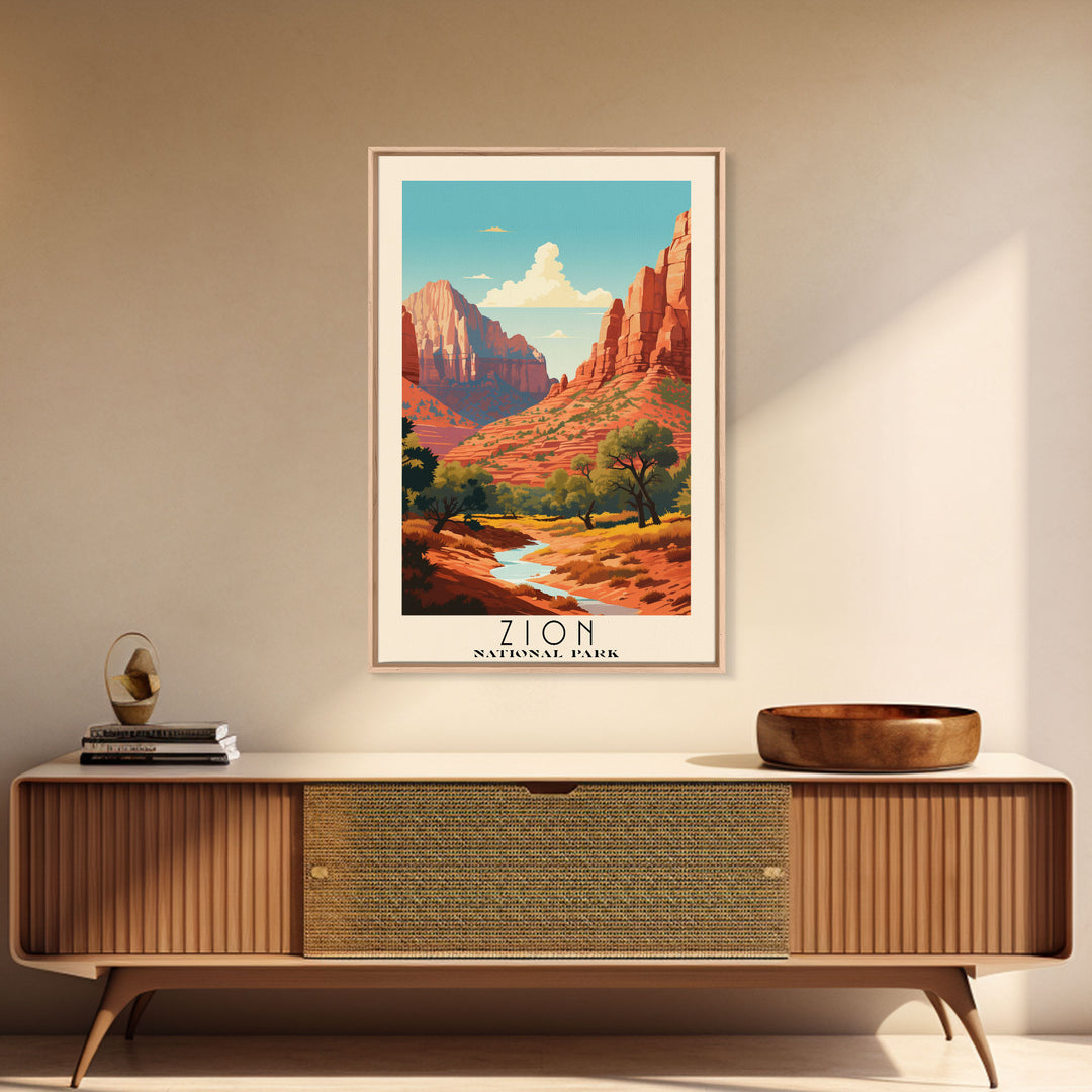 Zion National Park Utah Travel Art, National Park Print, Minimalist Travel Art, Midcentury Modern Style Landscape Painting