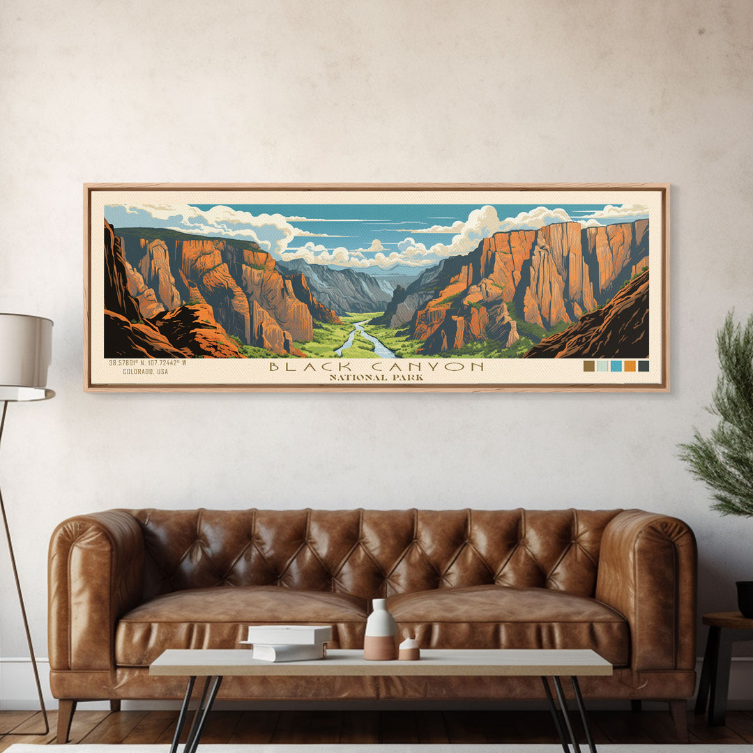 Black Canyon Of The Gunnison National Park, Panoramic Colorado Travel Art, National Park Print, Minimalist Travel Art, Midcentury Modern