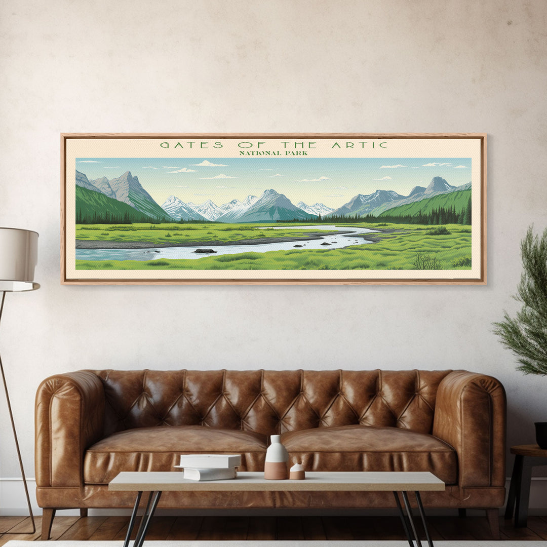 Gates Of The Arctic National Park Panoramic Alaska Travel Art, National Park Print, Minimalist Travel Art, Midcentury Modern Style Landscape