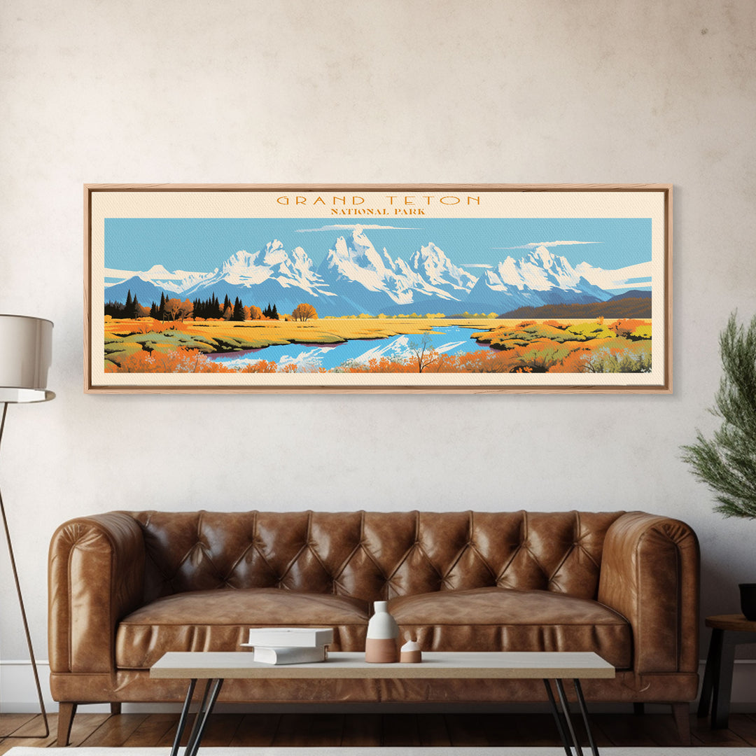 Grand Teton National Park, Panoramic Wyoming Travel Art, National Park Print, Minimalist Travel Art, Midcentury Modern Style Landscape