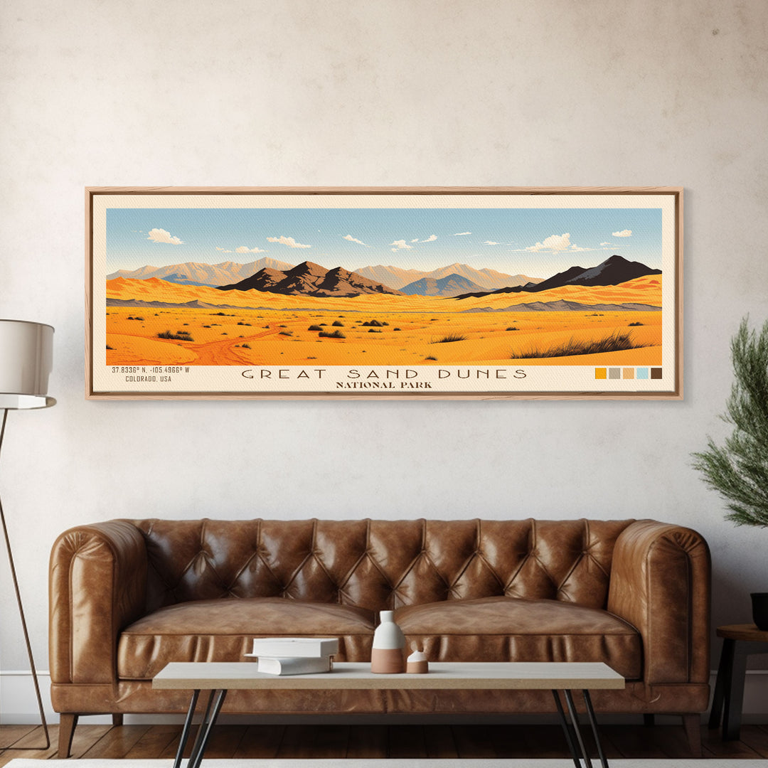 Great Sand Dunes National Park, Panoramic Colorado Travel Art, National Park Print, Minimalist Travel Art, Midcentury Modern Style Landscape