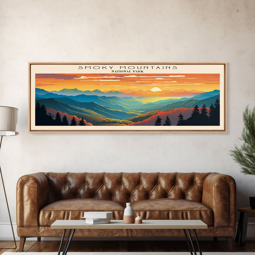 Great Smoky Mountains National Park Panoramic Travel Art, National Park Print, Minimalist Travel Art, Subdued Watercolor Painting Panoramic